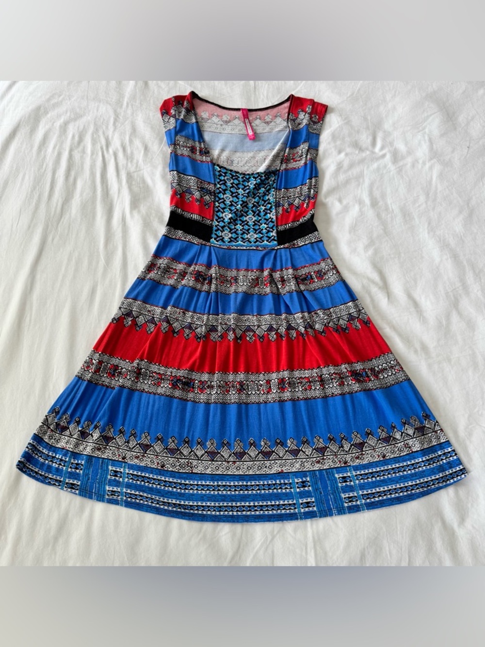 Plenty by Tracy Reese Blue and Red Patterned Fit-and-Flare Dress Size S/P